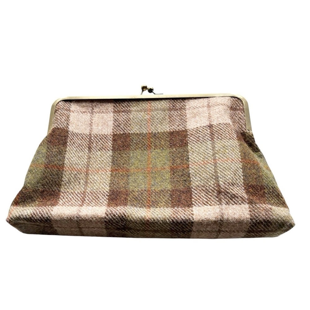 Harris Tweed green and brown check large kisslock clutch bag by  kimberleymac - Picture 7 of 14